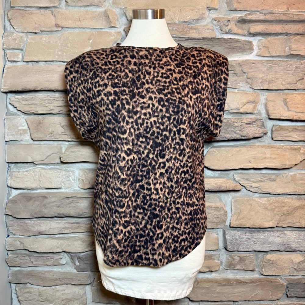 Good American Leopard Print Strong Shoulder Tank Top Size 2‎ Brown Modal Blend